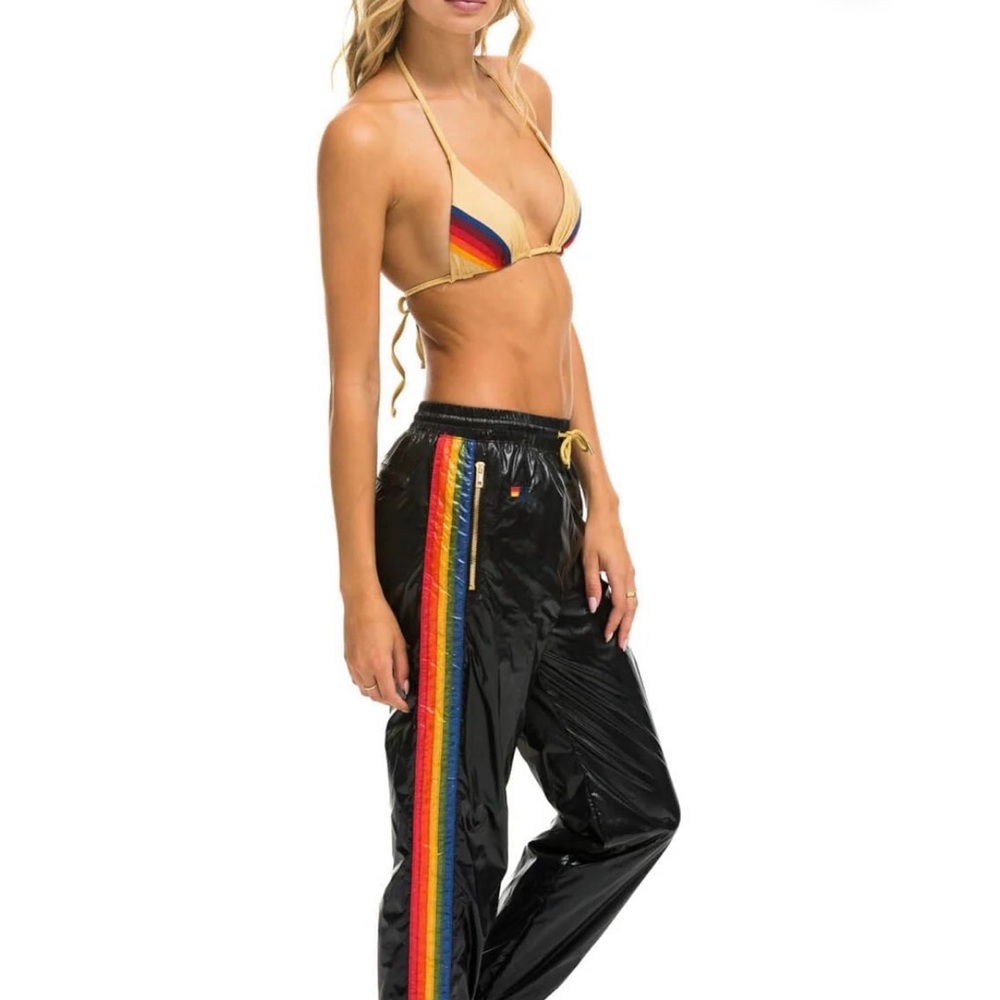 Aviator Nation Black Track Pants with Rainbow Side Stripe